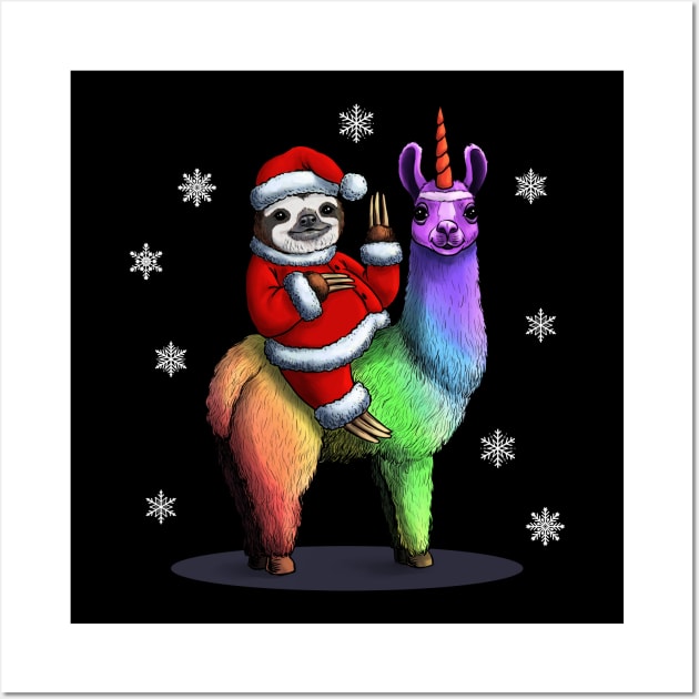 Santa Sloth Riding Llama Unicorn Wall Art by Jay Diloy